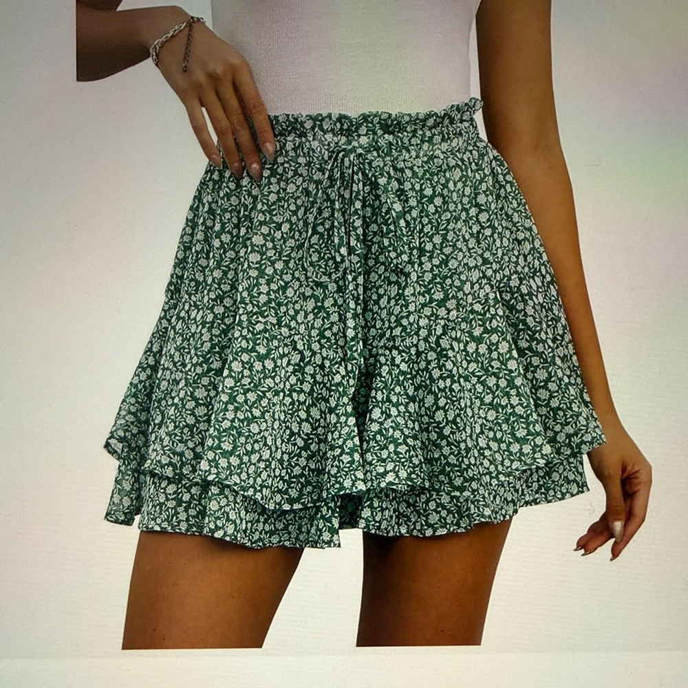 Green Floral Mini Skort